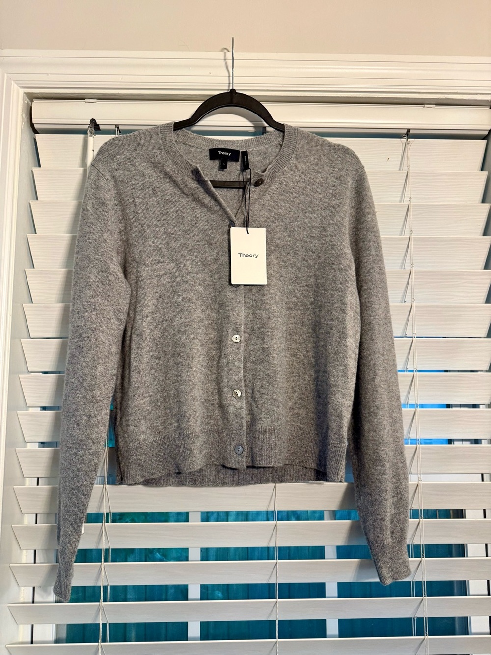 Theory Light Gray Crewneck Cashmere Cardigan